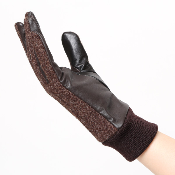  佐々木手袋 日本製 ハリスツイード 牛革 レザー レディース 手袋 スマートフォン対応 ダークブラウン ブラウン 茶 茶色 リブ付き  防寒 革手袋 本革 国産 オールレザー 化粧箱付き スマホ タッチパネル 操作可能 おしゃれ プレゼント 女性 大人 通勤 暖かい