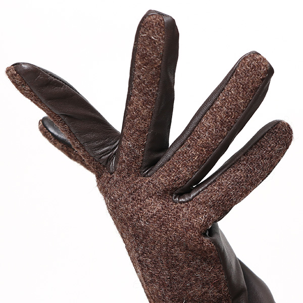  佐々木手袋 日本製 ハリスツイード 牛革 レザー レディース 手袋 スマートフォン対応 ダークブラウン ブラウン 茶 茶色 リブ付き  防寒 革手袋 本革 国産 オールレザー 化粧箱付き スマホ タッチパネル 操作可能 おしゃれ プレゼント 女性 大人 通勤 暖かい