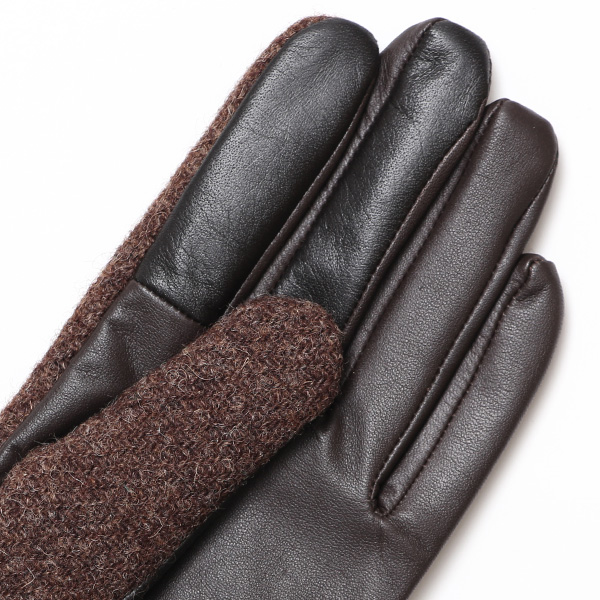  佐々木手袋 日本製 ハリスツイード 牛革 レザー レディース 手袋 スマートフォン対応 ダークブラウン ブラウン 茶 茶色 リブ付き  防寒 革手袋 本革 国産 オールレザー 化粧箱付き スマホ タッチパネル 操作可能 おしゃれ プレゼント 女性 大人 通勤 暖かい
