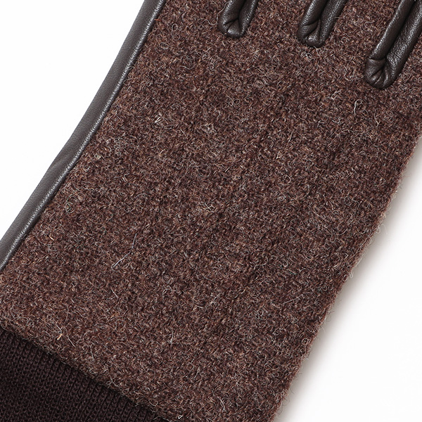  佐々木手袋 日本製 ハリスツイード 牛革 レザー レディース 手袋 スマートフォン対応 ダークブラウン ブラウン 茶 茶色 リブ付き  防寒 革手袋 本革 国産 オールレザー 化粧箱付き スマホ タッチパネル 操作可能 おしゃれ プレゼント 女性 大人 通勤 暖かい