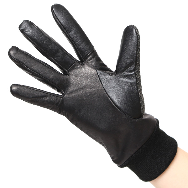  佐々木手袋 日本製 ハリスツイード 牛革 レザー レディース 手袋 スマートフォン対応 ダークグレー グレー グレイ 灰色 リブ付き  防寒 革手袋 本革 国産 オールレザー 化粧箱付き スマホ タッチパネル 操作可能 おしゃれ プレゼント 女性 大人 通勤 暖かい