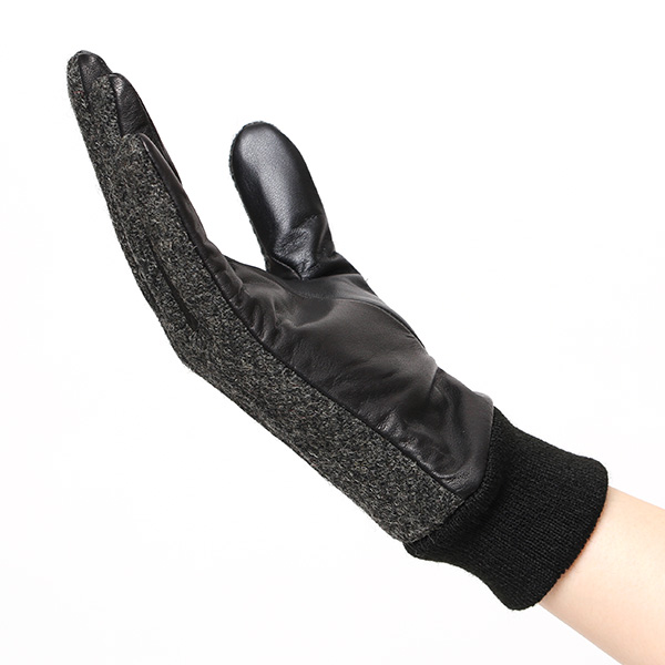  佐々木手袋 日本製 ハリスツイード 牛革 レザー レディース 手袋 スマートフォン対応 ダークグレー グレー グレイ 灰色 リブ付き  防寒 革手袋 本革 国産 オールレザー 化粧箱付き スマホ タッチパネル 操作可能 おしゃれ プレゼント 女性 大人 通勤 暖かい