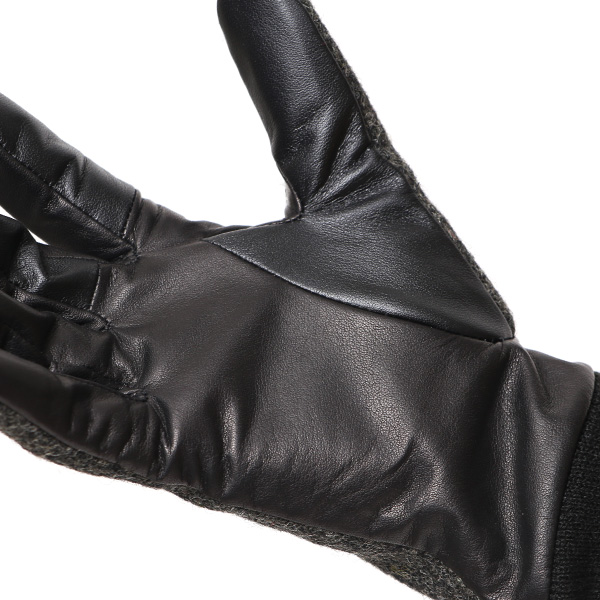  佐々木手袋 日本製 ハリスツイード 牛革 レザー レディース 手袋 スマートフォン対応 ダークグレー グレー グレイ 灰色 リブ付き  防寒 革手袋 本革 国産 オールレザー 化粧箱付き スマホ タッチパネル 操作可能 おしゃれ プレゼント 女性 大人 通勤 暖かい