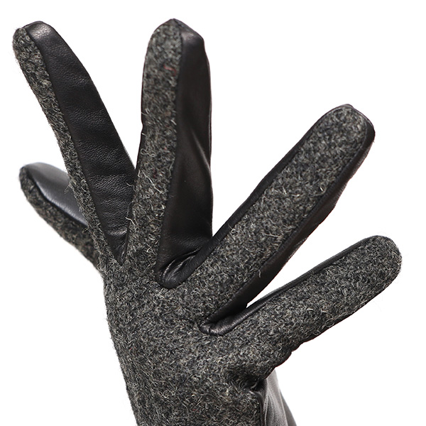  佐々木手袋 日本製 ハリスツイード 牛革 レザー レディース 手袋 スマートフォン対応 ダークグレー グレー グレイ 灰色 リブ付き  防寒 革手袋 本革 国産 オールレザー 化粧箱付き スマホ タッチパネル 操作可能 おしゃれ プレゼント 女性 大人 通勤 暖かい