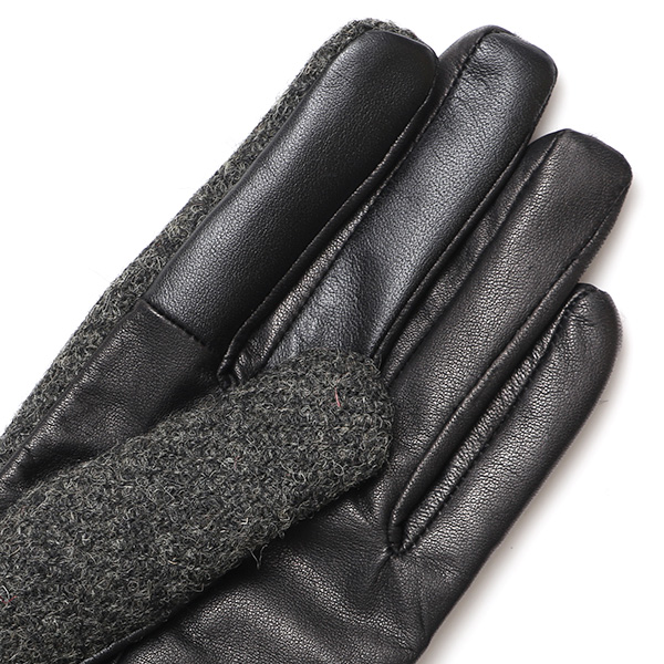  佐々木手袋 日本製 ハリスツイード 牛革 レザー レディース 手袋 スマートフォン対応 ダークグレー グレー グレイ 灰色 リブ付き  防寒 革手袋 本革 国産 オールレザー 化粧箱付き スマホ タッチパネル 操作可能 おしゃれ プレゼント 女性 大人 通勤 暖かい