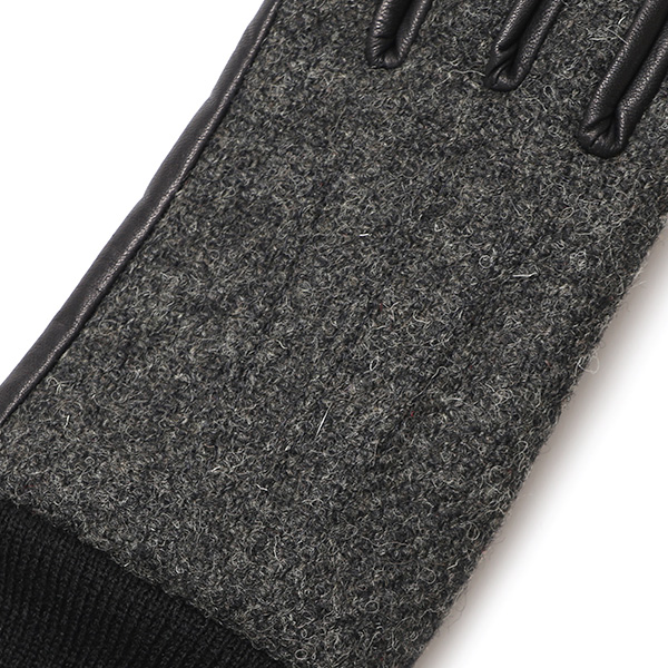  佐々木手袋 日本製 ハリスツイード 牛革 レザー レディース 手袋 スマートフォン対応 ダークグレー グレー グレイ 灰色 リブ付き  防寒 革手袋 本革 国産 オールレザー 化粧箱付き スマホ タッチパネル 操作可能 おしゃれ プレゼント 女性 大人 通勤 暖かい