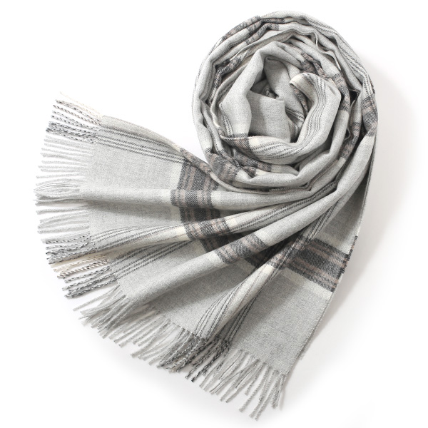 シルケボープレード 130×200cm ベビーアルパカストール ライトグレー/チェック