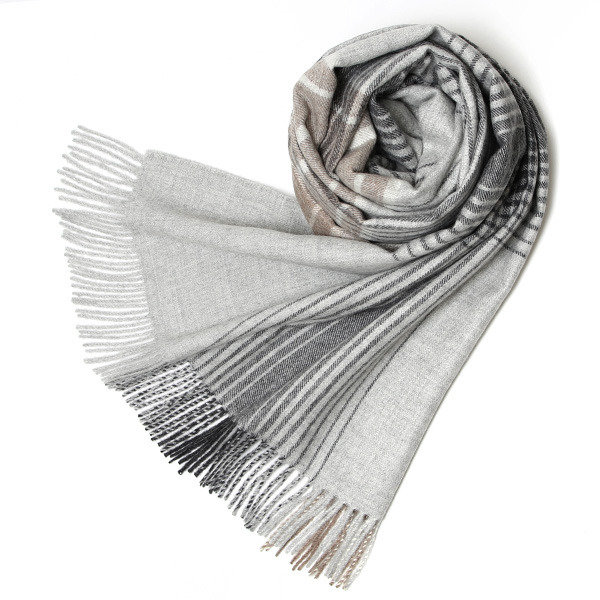 シルケボープレード 130×200cm ベビーアルパカストール ライトグレー/チェックB