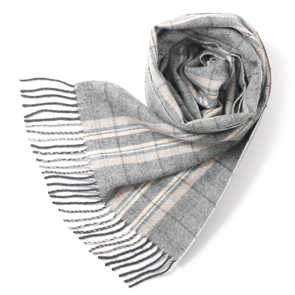 シルケボープレード 30×200cm ベビーアルパカストール ライトグレー/チェック