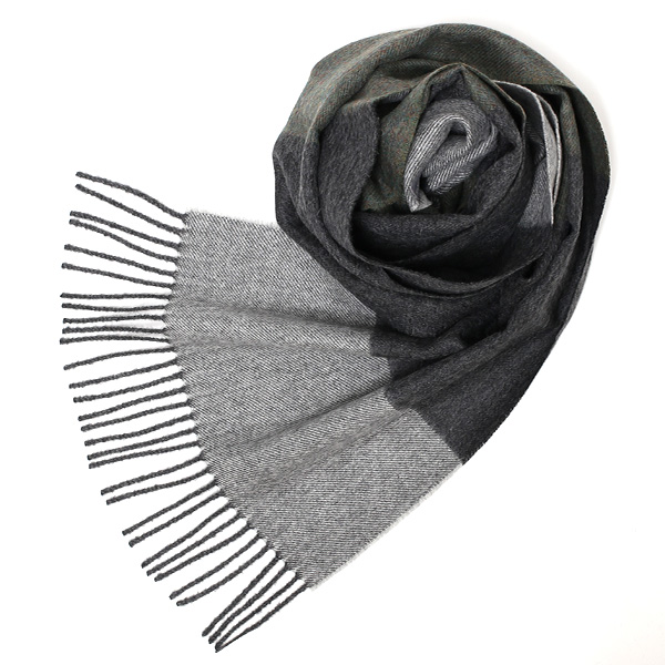 シルケボープレード 30×200cm ベビーアルパカストール グレー/オリーブボーダー