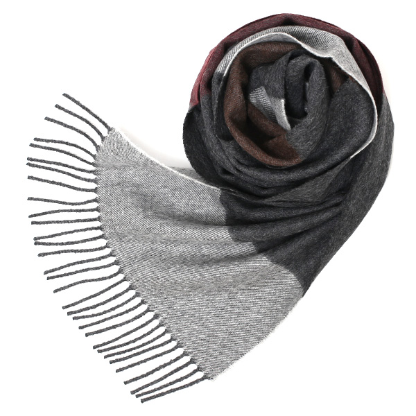 シルケボープレード 30×200cm ベビーアルパカストール グレー/ワイン/ブラウンボーダー