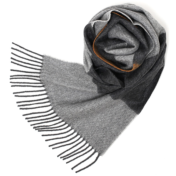 シルケボープレード 30×200cm ベビーアルパカストール グレー/ライトグレー/キャメルボーダー