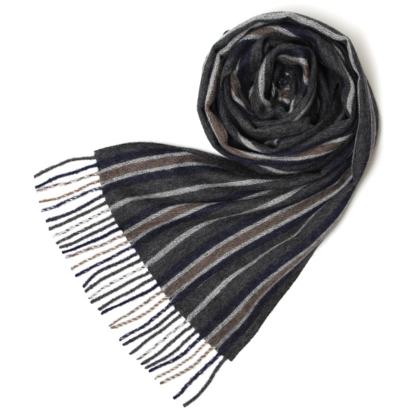 シルケボープレード 30×200cm ベビーアルパカストール グレー/ブラウンストライプ