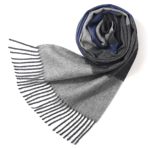 シルケボープレード 30×200cm ベビーアルパカストール グレー/ネイビーボーダー