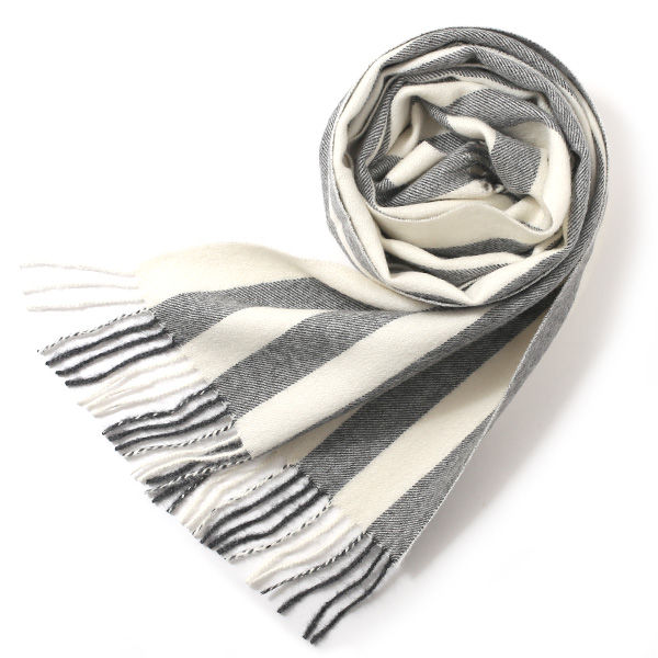 シルケボープレード 30×200cm ベビーアルパカストール ナチュラル/グレーストライプ