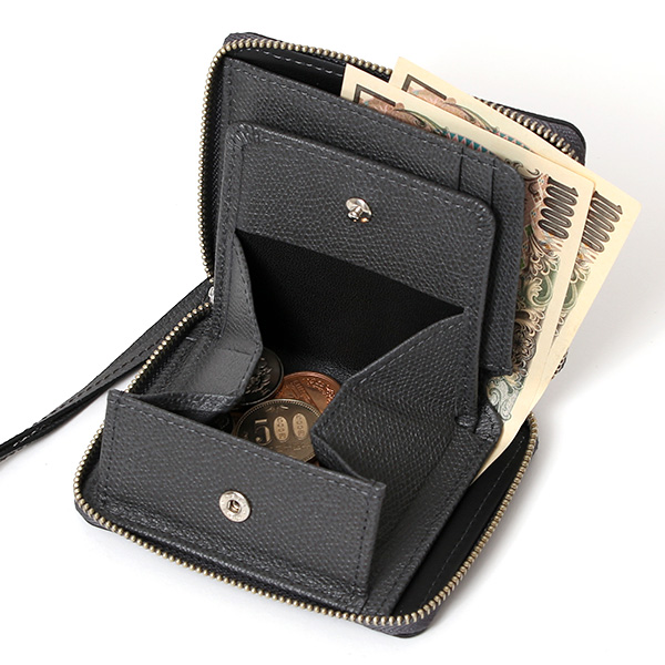 【SOPO】 フランス製高級レザー ミニ財布 二つ折り 本革 薄い ラウンドファスナー 小さい 財布 ブランド ダークグレー グレー グレイ 灰色 メンズ レディース ユニセックス 小銭入れあり 小型 ファスナー 薄型 おしゃれ プレゼント 革 レザー ソポ SO36