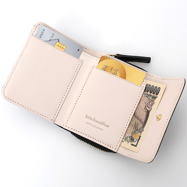  二つ折り レザー 本革 財布 メンズ レディース ブラック 黒 黒色 小銭入れ 日本製 ブランド 皮 サイフ StitchandSew(スティッチアンドソー)