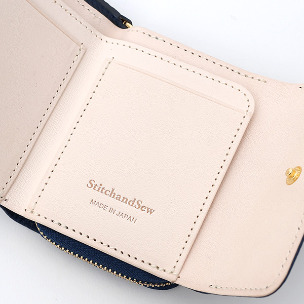  二つ折り レザー 本革 財布 メンズ レディース ブルー ネイビー 青色 小銭入れ 日本製 ブランド 皮 サイフ StitchandSew(スティッチアンドソー)