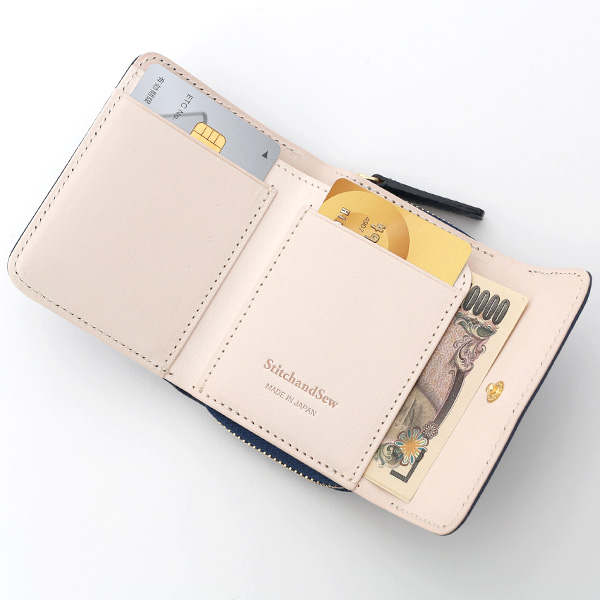  二つ折り レザー 本革 財布 メンズ レディース ブルー ネイビー 青色 小銭入れ 日本製 ブランド 皮 サイフ StitchandSew(スティッチアンドソー)