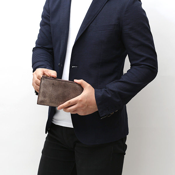  長財布 メンズ 本革 レザー ラウンドファスナー ブラウン 茶 茶色 小銭入れあり 薄型 薄まち コインケース トワクレ(Trois Clefs)