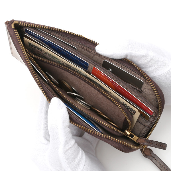  長財布 メンズ 本革 レザー ラウンドファスナー ブラウン 茶 茶色 小銭入れあり 薄型 薄まち コインケース トワクレ(Trois Clefs)