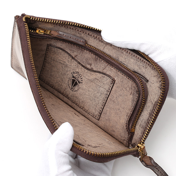  長財布 メンズ 本革 レザー ラウンドファスナー ブラウン 茶 茶色 小銭入れあり 薄型 薄まち コインケース トワクレ(Trois Clefs)