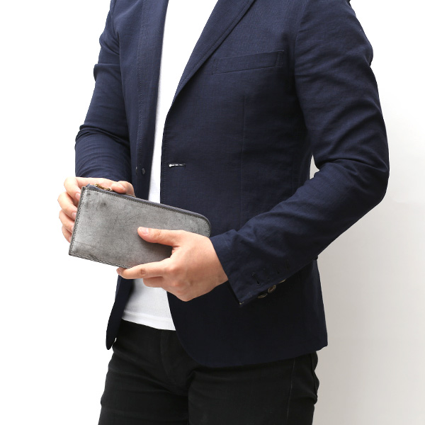  長財布 メンズ 本革 レザー ラウンドファスナー ダークグレー グレー グレイ 灰色 小銭入れあり 薄型 薄まち コインケース トワクレ(Trois Clefs)