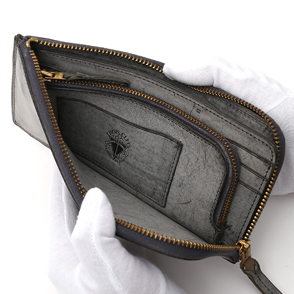  長財布 メンズ 本革 レザー ラウンドファスナー ダークグレー グレー グレイ 灰色 小銭入れあり 薄型 薄まち コインケース トワクレ(Trois Clefs)