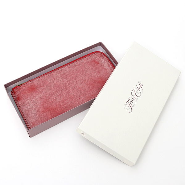  長財布 メンズ 本革 レザー ラウンドファスナー レッド ワイン 赤色 小銭入れあり 薄型 薄まち コインケース トワクレ(Trois Clefs)