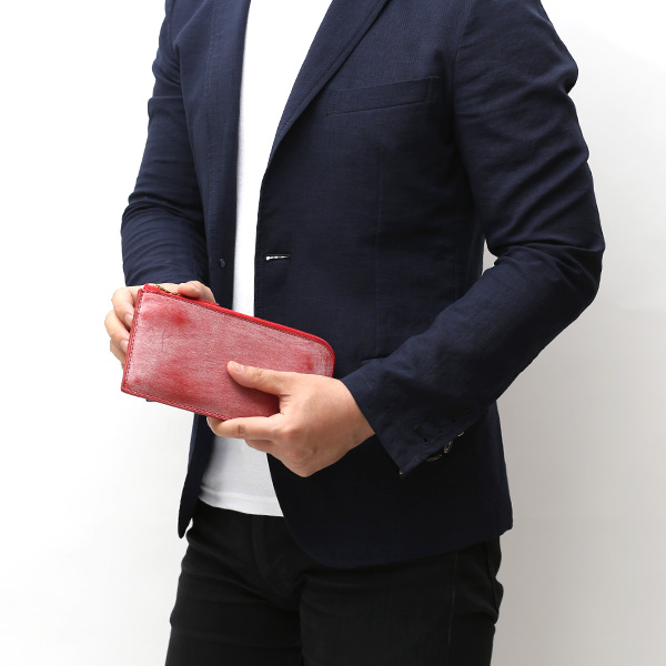  長財布 メンズ 本革 レザー ラウンドファスナー レッド ワイン 赤色 小銭入れあり 薄型 薄まち コインケース トワクレ(Trois Clefs)