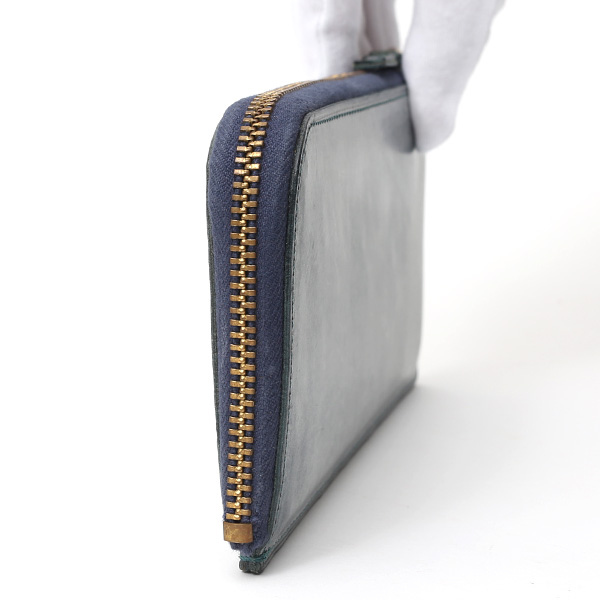  長財布 メンズ 本革 レザー ラウンドファスナー ブルー ネイビー 青色 小銭入れあり 薄型 薄まち コインケース トワクレ(Trois Clefs)