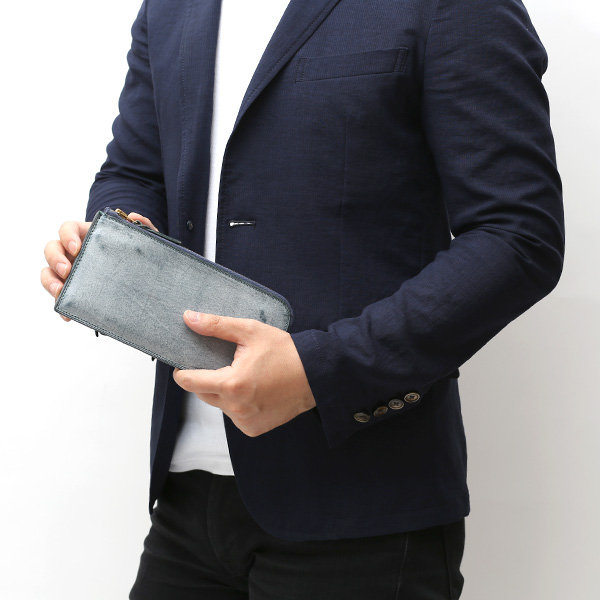  長財布 メンズ 本革 レザー ラウンドファスナー ブルー ネイビー 青色 小銭入れあり 薄型 薄まち コインケース トワクレ(Trois Clefs)