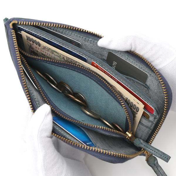  長財布 メンズ 本革 レザー ラウンドファスナー ブルー ネイビー 青色 小銭入れあり 薄型 薄まち コインケース トワクレ(Trois Clefs)