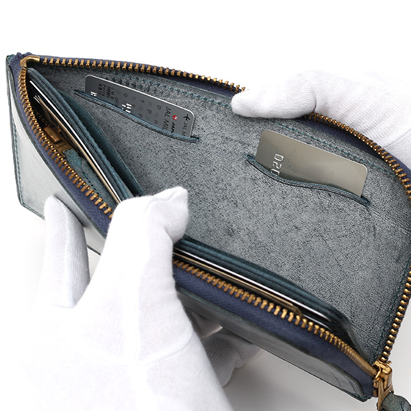  長財布 メンズ 本革 レザー ラウンドファスナー ブルー ネイビー 青色 小銭入れあり 薄型 薄まち コインケース トワクレ(Trois Clefs)