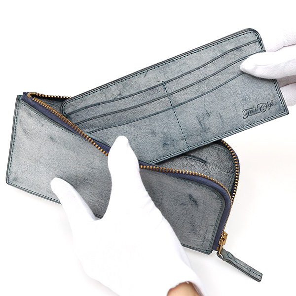  長財布 メンズ 本革 レザー ラウンドファスナー ブルー ネイビー 青色 小銭入れあり 薄型 薄まち コインケース トワクレ(Trois Clefs)