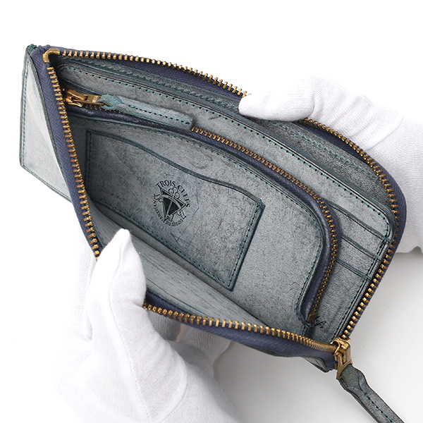  長財布 メンズ 本革 レザー ラウンドファスナー ブルー ネイビー 青色 小銭入れあり 薄型 薄まち コインケース トワクレ(Trois Clefs)