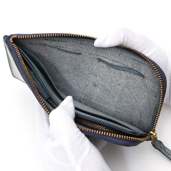  長財布 メンズ 本革 レザー ラウンドファスナー ブルー ネイビー 青色 小銭入れあり 薄型 薄まち コインケース トワクレ(Trois Clefs)