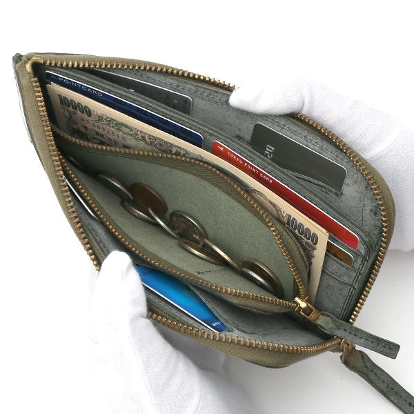  長財布 メンズ 本革 レザー ラウンドファスナー グリーン 緑色 小銭入れあり 薄型 薄まち コインケース トワクレ(Trois Clefs)