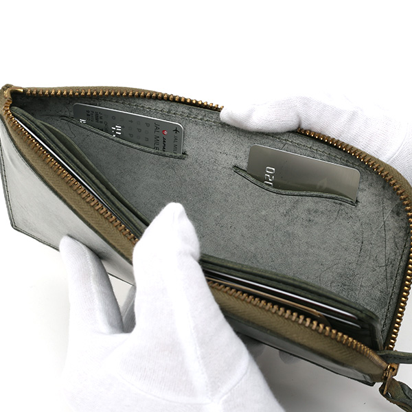  長財布 メンズ 本革 レザー ラウンドファスナー グリーン 緑色 小銭入れあり 薄型 薄まち コインケース トワクレ(Trois Clefs)