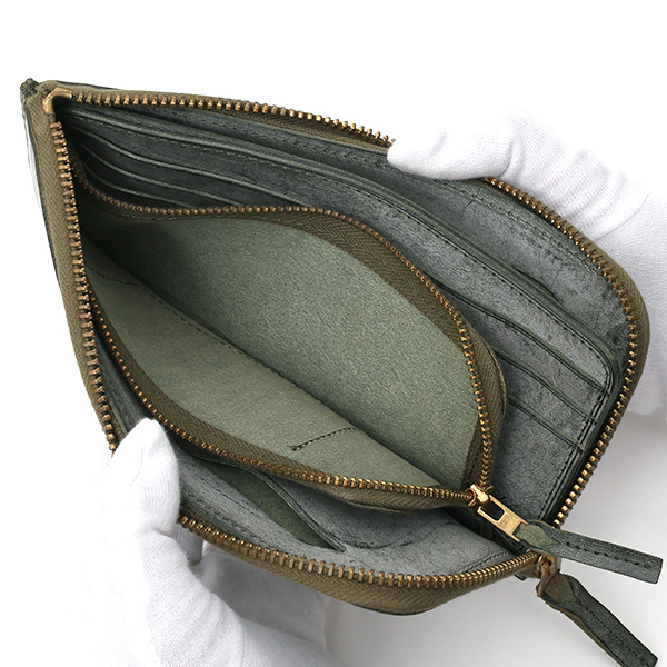  長財布 メンズ 本革 レザー ラウンドファスナー グリーン 緑色 小銭入れあり 薄型 薄まち コインケース トワクレ(Trois Clefs)