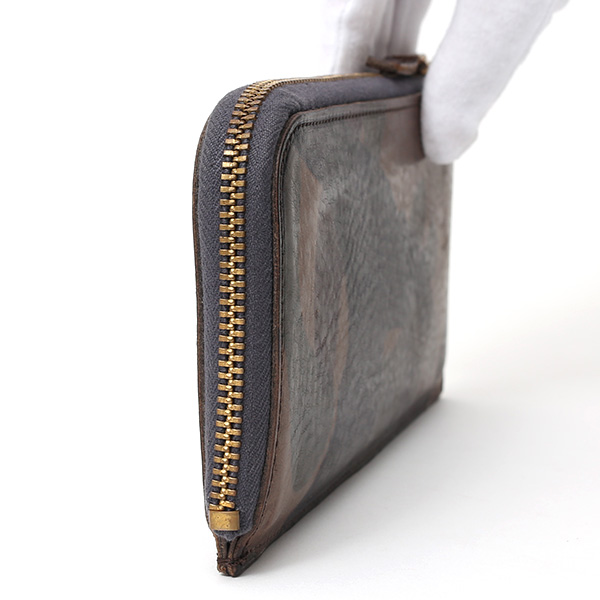 長財布 メンズ 本革 レザー ラウンドファスナー 迷彩柄 カモフラージュ グリーン 緑色 小銭入れあり 薄型 薄まち コインケース トワクレ(Trois Clefs)