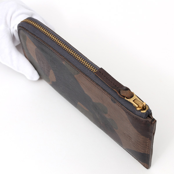 長財布 メンズ 本革 レザー ラウンドファスナー 迷彩柄 カモフラージュ グリーン 緑色 小銭入れあり 薄型 薄まち コインケース トワクレ(Trois Clefs)