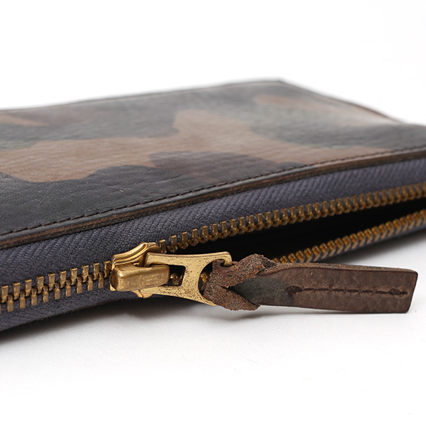 長財布 メンズ 本革 レザー ラウンドファスナー 迷彩柄 カモフラージュ グリーン 緑色 小銭入れあり 薄型 薄まち コインケース トワクレ(Trois Clefs)