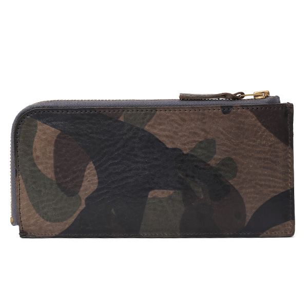 長財布 メンズ 本革 レザー ラウンドファスナー 迷彩柄 カモフラージュ グリーン 緑色 小銭入れあり 薄型 薄まち コインケース トワクレ(Trois Clefs)
