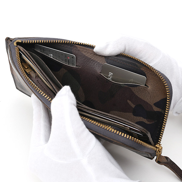 長財布 メンズ 本革 レザー ラウンドファスナー 迷彩柄 カモフラージュ グリーン 緑色 小銭入れあり 薄型 薄まち コインケース トワクレ(Trois Clefs)