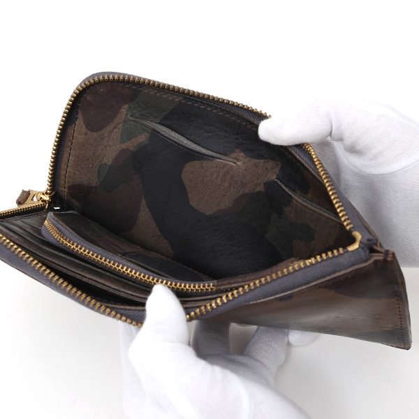 長財布 メンズ 本革 レザー ラウンドファスナー 迷彩柄 カモフラージュ グリーン 緑色 小銭入れあり 薄型 薄まち コインケース トワクレ(Trois Clefs)