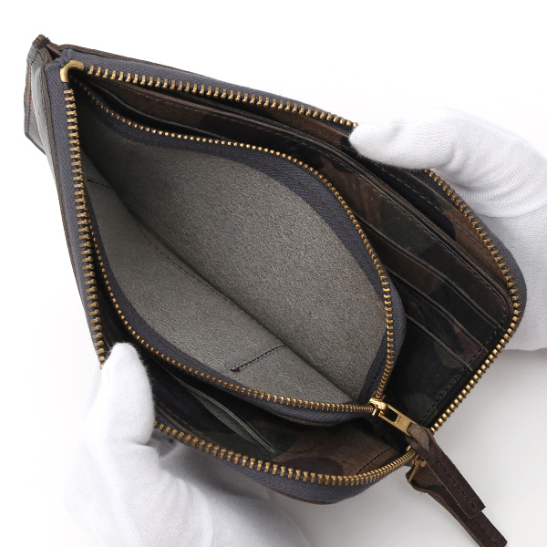 長財布 メンズ 本革 レザー ラウンドファスナー 迷彩柄 カモフラージュ グリーン 緑色 小銭入れあり 薄型 薄まち コインケース トワクレ(Trois Clefs)