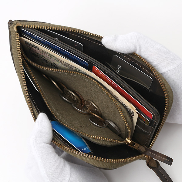  長財布 メンズ 本革 レザー ラウンドファスナー 迷彩柄 カモフラージュ グリーン 緑色 小銭入れあり 薄型 薄まち コインケース トワクレ(Trois Clefs)