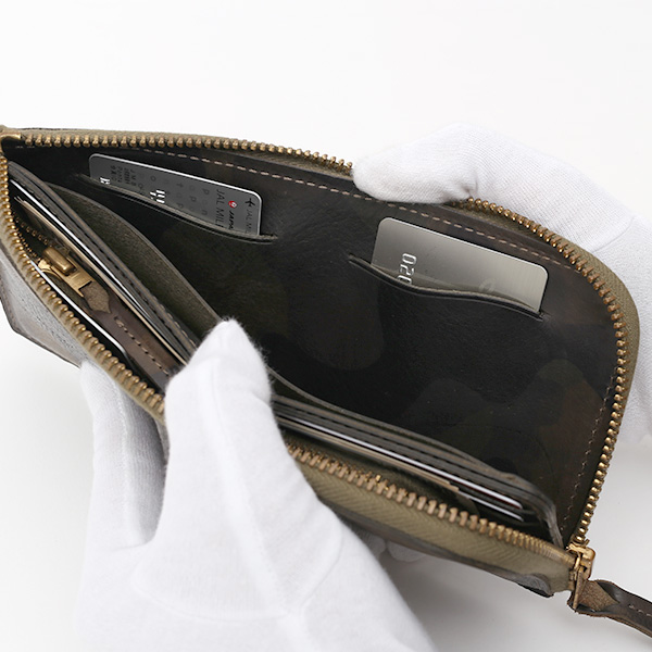  長財布 メンズ 本革 レザー ラウンドファスナー 迷彩柄 カモフラージュ グリーン 緑色 小銭入れあり 薄型 薄まち コインケース トワクレ(Trois Clefs)