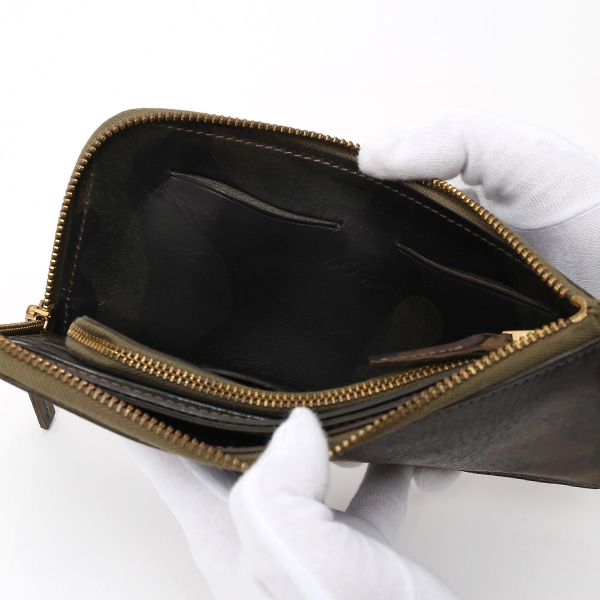  長財布 メンズ 本革 レザー ラウンドファスナー 迷彩柄 カモフラージュ グリーン 緑色 小銭入れあり 薄型 薄まち コインケース トワクレ(Trois Clefs)